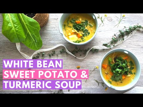 Creamy White Bean Sweet Potato and Turmeric Soup | Vegan One Pot Meals