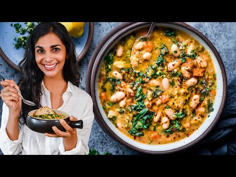 Creamy white bean &amp; kale soup | cozy one-pot vegan dinner