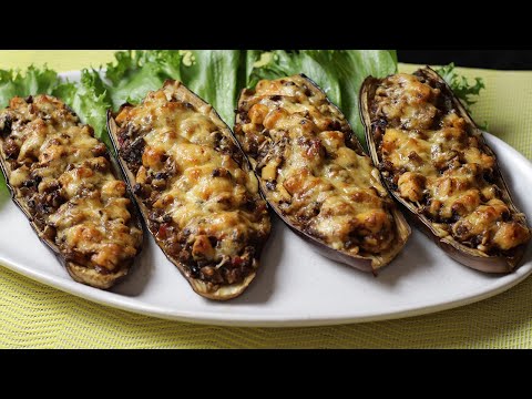 Eggplant boats with cheese and mushrooms, baked in the oven! Eggplant stuffed in the Italian way!