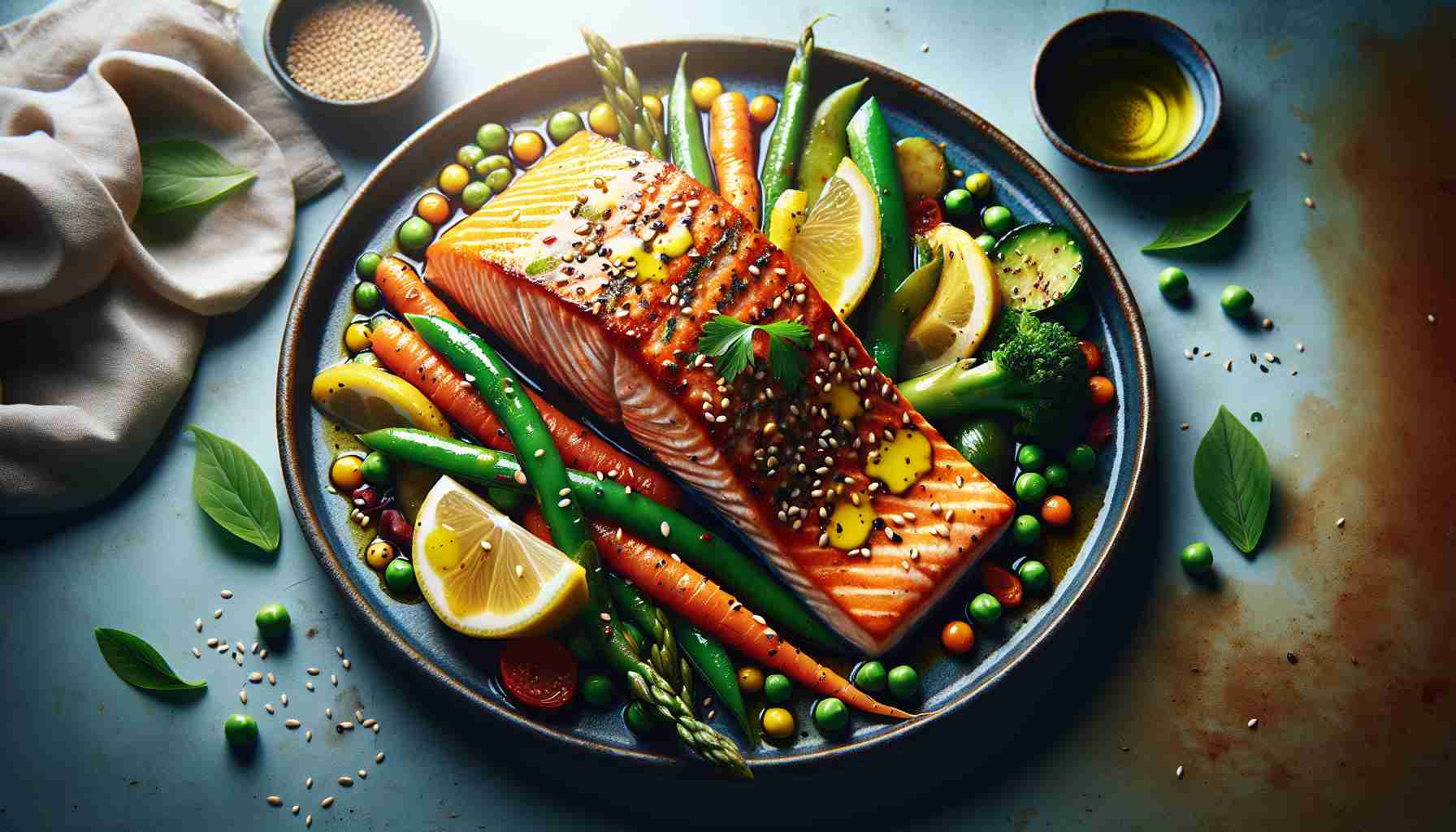 Scrumptious Lemon Mustard Salmon with Spring Vegetables