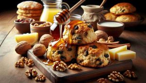 Warm Honey-Drizzled Walnut-Raisin Scones: A Delightful Breakfast Treat with Wholesome Ingredients