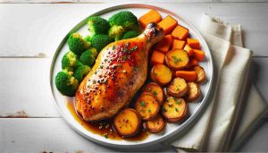 Honey Mustard Baked Chicken with Yams and Broccoli