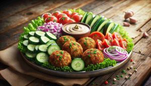 Glorious Mediterranean Falafel Platter with Fresh Veggies and Homemade Tahini Sauce