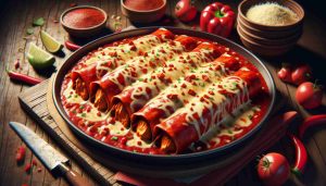 Mexican Juicy Red Chicken Enchiladas with Extra Cheese