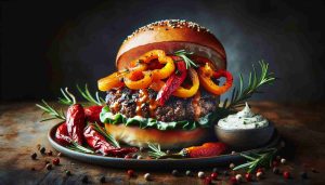 Deliciously Spiced Lamb Burger with Roasted Bell Peppers and Rosemary Garlic Aioli