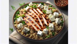 Quinoa Salad with Grilled Chicken and Goat Cheese Crumbles