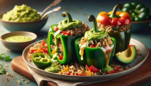 Quinoa-Stuffed Bell Peppers with Guacamole Drizzle