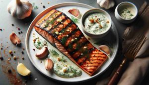 Delightfully Spiced Grilled Salmon with Garlic Dill Sauce