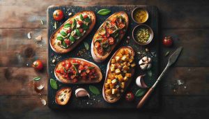 Rustic Bruschetta Trio: A Medley of Flavors on Toasted Bread