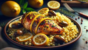 Mediterranean Lemon Chicken with Israeli Couscous and Marinated Olives