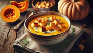 Baked Pumpkin Soup with Buttered Croutons