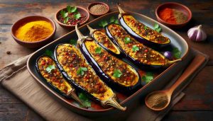 Delicious Baked Garam Masala Aubergine Boats