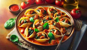 Italian Sausage and Spinach Stuffed Shells in Tomato Cream Sauce