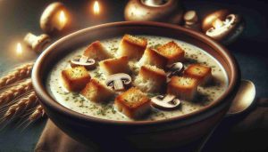 Hearty White Mushroom Soup with Herbed Wheat Croutons