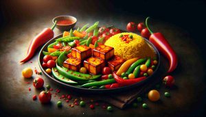 Delightful Spicy Tofu with Fresh Vegetables and Saffron Rice