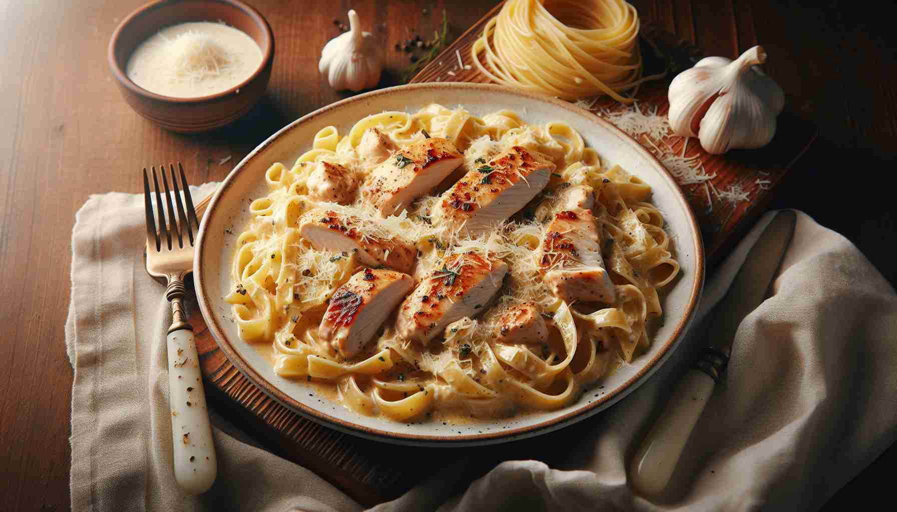 Classic Chicken Alfredo Pasta with a Creamy Garlic Parmesan Sauce