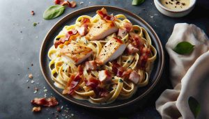 Sumptuous Chicken Linguine Carbonara: A Velvety Pasta Delight with Tender Chicken and Crisp Bacon