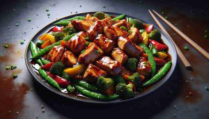 Effervescent Sesame Chicken Stir-Fry with Honey Soy Glaze and Vibrant Vegetables